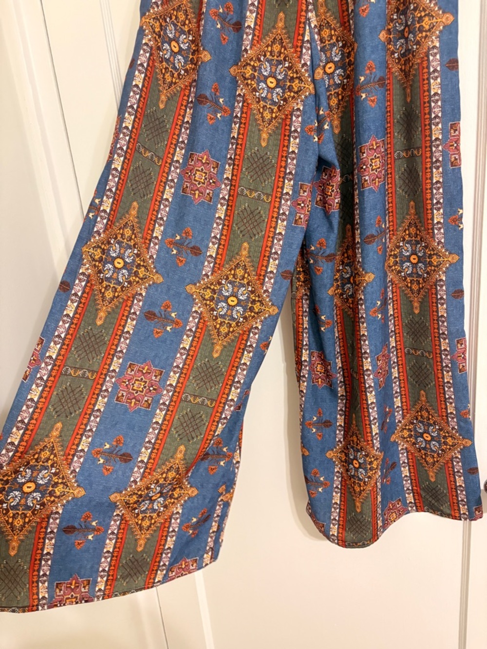 Three Bird Nest Blue Smocked Waist Maxi Skirt with Rust & Brown Print - Picture 6 of 6